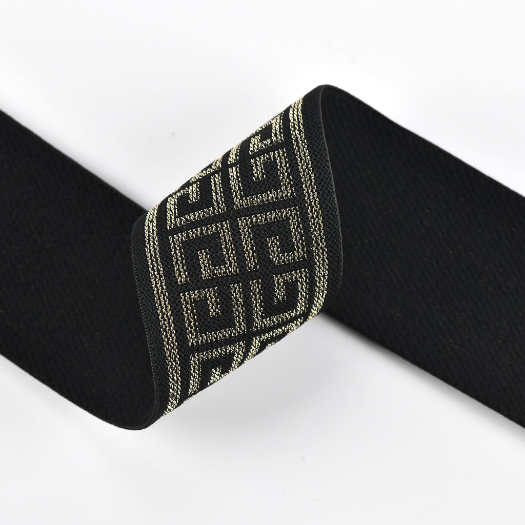 2 inch 50mm Clouds G Shiny Gold Glitter black elastic band- 1 yard